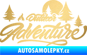 Samolepka Adventure outdoor nápis les,hory a táborák zlatá metalíza