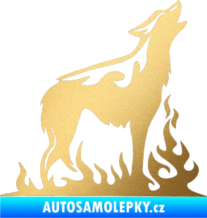 Samolepka Animal flames 066 pravá vyjící vlk zlatá metalíza