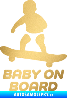 Samolepka Baby on board 008 levá skateboard zlatá metalíza