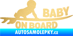 Samolepka Baby on board 010 pravá surfing zlatá metalíza