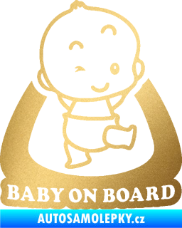 Samolepka Baby on board 011 pravá s nápisem zlatá metalíza