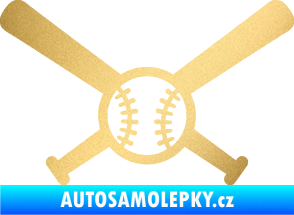 Samolepka Baseball míček a pálky zlatá metalíza