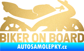 Samolepka Biker on board pravá motorka zlatá metalíza