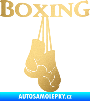 Samolepka Boxing nápis s rukavicemi zlatá metalíza