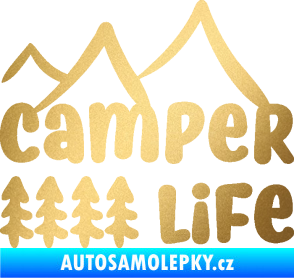 Samolepka Camper life 001 horská turistika zlatá metalíza
