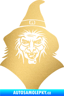 Samolepka Čarodějnice 002 pravá hlava s kloboukem zlatá metalíza