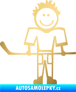 Samolepka Cartoon family kluk 002 levá hokejista zlatá metalíza