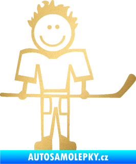 Samolepka Cartoon family kluk 002 pravá hokejista zlatá metalíza