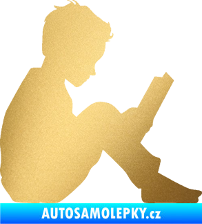 Samolepka Děti silueta 002 pravá chlapec s knížkou zlatá metalíza