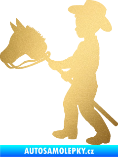 Samolepka Děti silueta 012 levá kluk s dřevěným koníkem zlatá metalíza