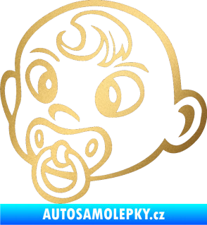 Samolepka Dítě v autě 004 levá miminko s dudlíkem hlavička zlatá metalíza