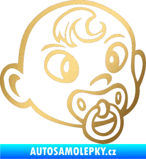 Samolepka Dítě v autě 004 pravá miminko s dudlíkem hlavička zlatá metalíza