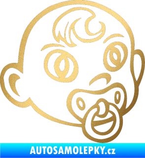 Samolepka Dítě v autě 005 pravá miminko s dudlíkem hlavička zlatá metalíza