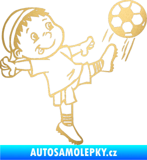 Samolepka Dítě v autě 022 pravá fotbalista s míčem zlatá metalíza