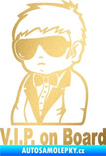 Samolepka Dítě v autě 058 s textem chlapec s brýlemi zlatá metalíza