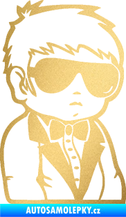 Samolepka Dítě v autě 059 pravá chlapec s brýlemi zlatá metalíza
