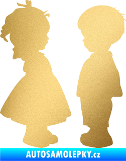 Samolepka Dítě v autě 071 levá holčička s chlapečkem sourozenci zlatá metalíza