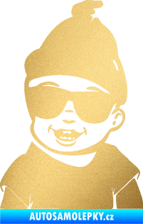 Samolepka Dítě v autě 081 levá chlapeček v brýlích zlatá metalíza