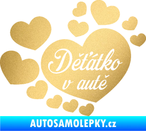 Samolepka Dítě v autě 092 nápis děťátko v autě se srdíčky zlatá metalíza