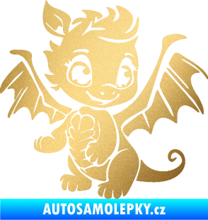 Samolepka Dragon 054 pravá roztomilý dráček zlatá metalíza