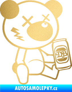 Samolepka Drunk bear 002 pravá medvěd s plechovkou zlatá metalíza