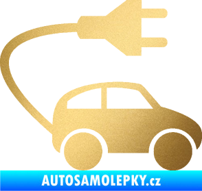 Samolepka Elektro auto 002 pravá symbol zásuvka zlatá metalíza