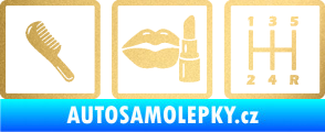 Samolepka Girl race car symboly brush, lipstick, shift zlatá metalíza