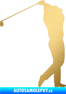 Samolepka Golfista 004 pravá zlatá metalíza