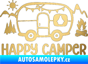 Samolepka Happy camper 002 pravá kempování s karavanem zlatá metalíza