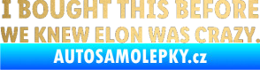 Samolepka I Bought This Before We Knew Elon Was Crazy  zlatá metalíza