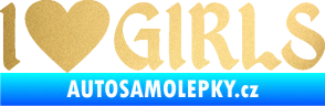 Samolepka I love girls nápis se srdcem zlatá metalíza