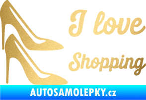 Samolepka I love shopping nápis  zlatá metalíza
