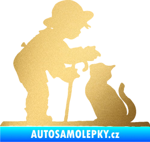 Samolepka Interiér 002 levá dítě s kočičkou zlatá metalíza