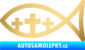 Samolepka Jesus rybička 005 tři kříže křesťanský symbol zlatá metalíza