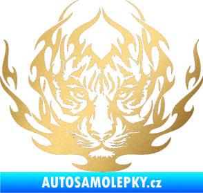 Samolepka Kapota 033 tygr v plamenech zlatá metalíza