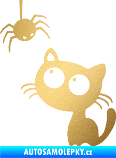Samolepka Kočička s pavoukem levá zlatá metalíza