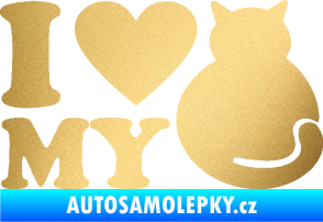 Samolepka Kočka 033 I love my cat zlatá metalíza