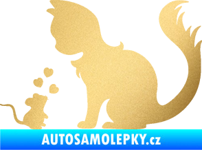 Samolepka Kočka s myší 002 levá zlatá metalíza