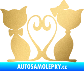 Samolepka Kočky love 002 levá spletené ocásky zlatá metalíza