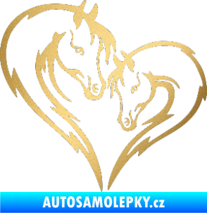 Samolepka Koníci 002 - levá srdíčko kůň s hříbátkem zlatá metalíza