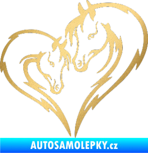 Samolepka Koníci 002 - pravá srdíčko kůň s hříbátkem zlatá metalíza