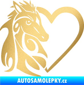 Samolepka Koník love 001 levá hříbátko v srdíčku zlatá metalíza