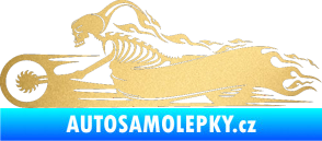 Samolepka Kostra na motorce s plameny levá zlatá metalíza