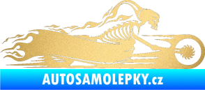 Samolepka Kostra na motorce s plameny pravá zlatá metalíza