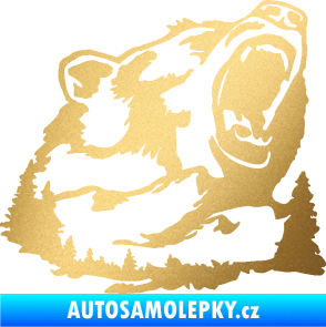 Samolepka Krajina hory 032 pravá les s medvědem zlatá metalíza