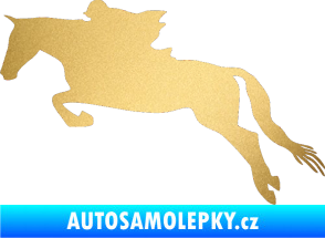 Samolepka Kůň 015 levá skok s jezdcem zlatá metalíza