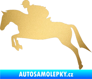 Samolepka Kůň 020 levá skok s jezdcem zlatá metalíza