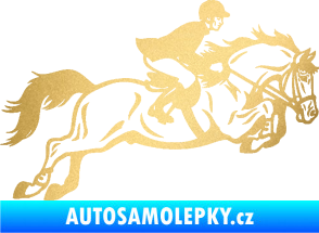 Samolepka Kůň 059  pravá jezdec na koni parkur zlatá metalíza