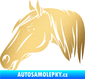 Samolepka Kůň 065 levá hlava s hřívou zlatá metalíza