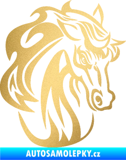 Samolepka Kůň 069 pravá hlava s hřívou zlatá metalíza